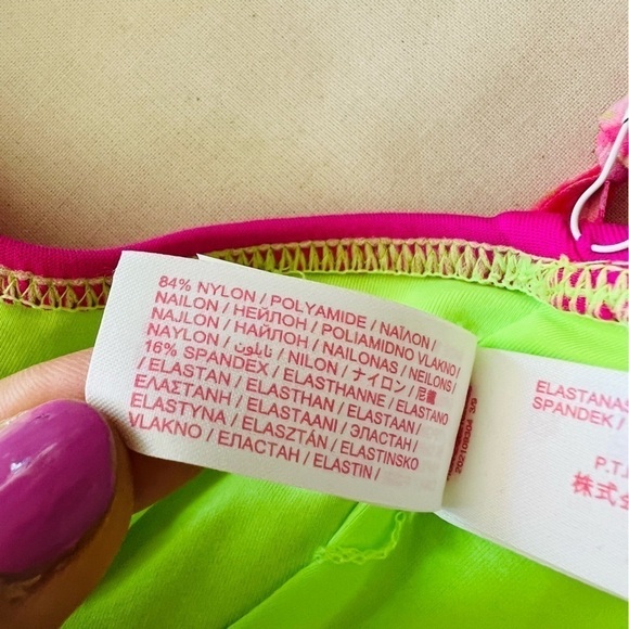 LoveShackFancy x Hurley Solid Blocked Bow Bikini Top in Magenta Neon Lime - Picture 14 of 15